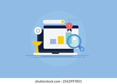 Website search engine ranking, SEO ranking for website, SEO optimization - vector illustration background