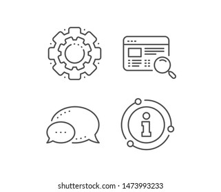 Website search line icon. Chat bubble, info sign elements. Find internet page results sign. Linear website search outline icon. Information bubble. Vector