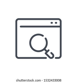 Website search line icon. Web page with magnifier vector outline sign.