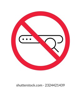 Website search vector icon. Site search flat sign design. Web site loupe search symbol pictogram. Forbidden Prohibited Warning, caution, attention, restriction label danger.