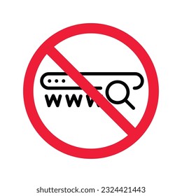 Website search vector icon. Site search flat sign design. Web site loupe search symbol pictogram. Forbidden Prohibited Warning, caution, attention, restriction label danger.