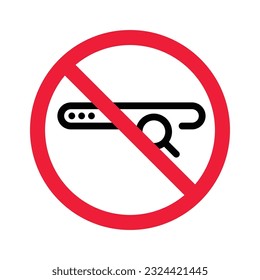 Website search vector icon. Site search flat sign design. Web site loupe search symbol pictogram. Forbidden Prohibited Warning, caution, attention, restriction label danger.