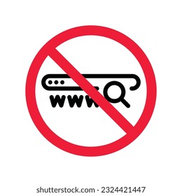 Website search vector icon. Site search flat sign design. Web site loupe search symbol pictogram. Forbidden Prohibited Warning, caution, attention, restriction label danger.