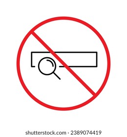 Website search vector icon. Site search flat sign design. Web site loupe search symbol pictogram. Forbidden Prohibited Warning, caution, attention, restriction label danger. URL icon UX UI symbol