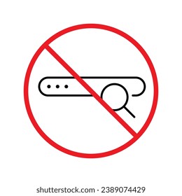 Website search vector icon. Site search flat sign design. Web site loupe search symbol pictogram. Forbidden Prohibited Warning, caution, attention, restriction label danger. URL icon UX UI symbol