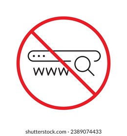 Website search vector icon. Site search flat sign design. Web site loupe search symbol pictogram. Forbidden Prohibited Warning, caution, attention, restriction label danger. URL icon UX UI symbol