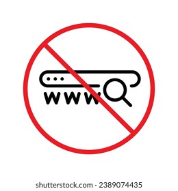 Website search vector icon. Site search flat sign design. Web site loupe search symbol pictogram. Forbidden Prohibited Warning, caution, attention, restriction label danger. URL icon UX UI symbol