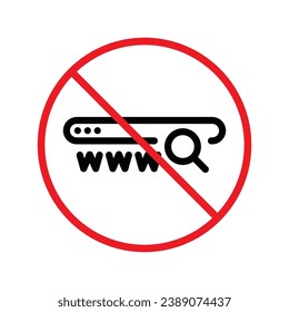 Website search vector icon. Site search flat sign design. Web site loupe search symbol pictogram. Forbidden Prohibited Warning, caution, attention, restriction label danger. URL icon UX UI symbol