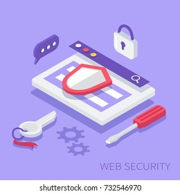 Website security concept. Can use for web banner, infographics, hero images. Flat isometric vector illustration. Website security concept. Can use for web banner, infographics, hero images. Flat isometric vector illustration.
