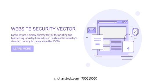 Website security, data protection, password protected vector banner with icons and elements