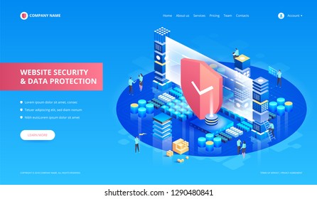 Website Security and Data Protection. Shield symbol. Vector isometric illustration