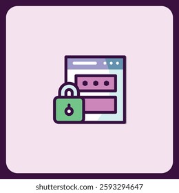 Website Security Icon, Padlock and Login Form