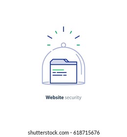 Website security services, browser window, guard system concept, protection technology, hacker attack threat prevention, vector mono line icon