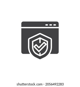 Website security shield vector icon. filled flat sign for mobile concept and web design. Internet protection glyph icon. Symbol, logo illustration. Vector graphics