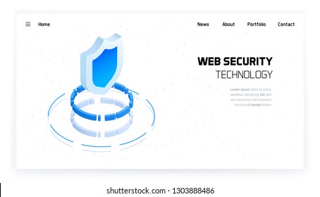 Website security system, device protection technology, futuristic holographic 3d isometric vector illustration 