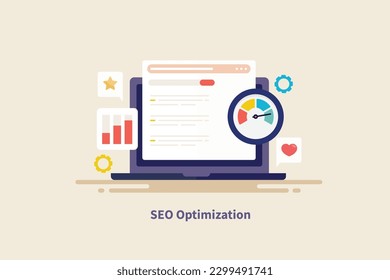 Website SEO analytics, Website optimization, SEO performance monitoring, Website marketing strategy analysis - vector illustration with icons