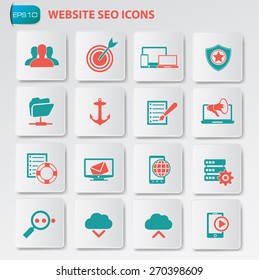 Website seo icon set on clean buttons