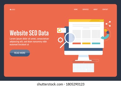 Website SEO, SEO landing page, Digital marketing - conceptual flat design template with icons and texts