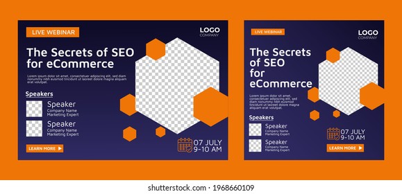 Website SEO live webinar banner invitation and social media post template. Business webinar invitation design. Vector EPS 10