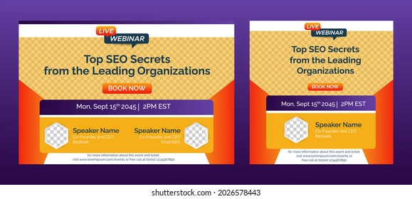 Website SEO live webinar banner invitation and social media post template. Business webinar invitation design.