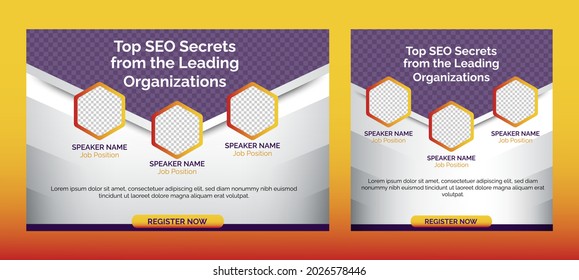 Website SEO live webinar banner invitation and social media post template. Business webinar invitation design.