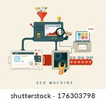 Website SEO machine, process of optimization. Flat style design