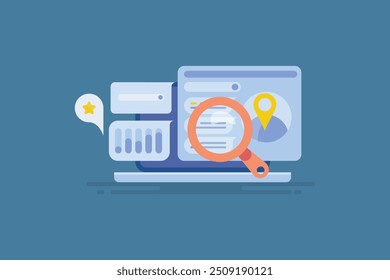 Site SEO marketing, análise de SEO, Site SEO checker online, Marketing digital, Otimização de pesquisa - banner de ilustração vetorial com ícones