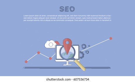 Website SEO optimization. Concept business vector for investing into ideas, creative innovative work, growing business. Flat illustration with thin broken line.