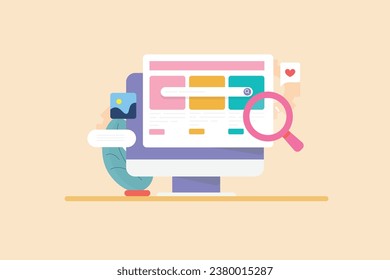 Website SEO optimization, Searching on internet, Website marketing strategy - flat design vector illustration background with icons