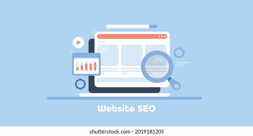 Website SEO, Web optimization, searching on internet, SEO search - flat design vector illustration with icons