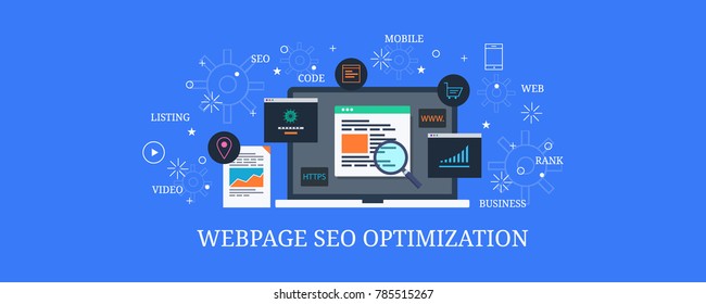 Website SEO, Webpage Optimization Flat Vector Illustration With Icons