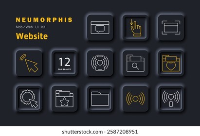 Website set icon. Navigation, file management, wireless communication, customization, interaction, bookmarks, user interface, cloud storage, settings