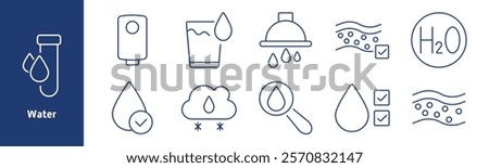 Website set icon. Router, hand gesture, checkmark, link, network, user target, settings gear, download arrow, cancel, globe, cloud. Represent hosting, navigation, file management, and digital tools