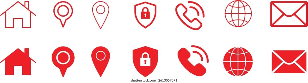 Website set icon vector. Contact information icon. Contact symbols - Phone, mail. Website icon vector symbol for contact us.	