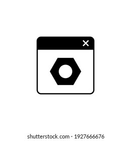 website settings configuration icon. Web option icon. Gear in window icon in solid black flat shape glyph icon, isolated on white background 