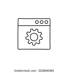 website settings configuration icon. Web option icon. Gear in window icon.in flat black line style, isolated on white background 