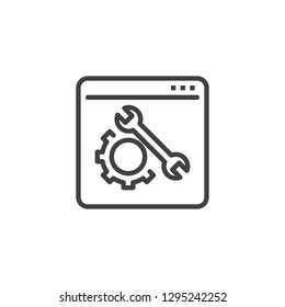 Website settings configuration line icon. linear style sign for mobile concept and web design. Webpage with wrench and gear outline vector icon. Symbol logo illustration. Pixel perfect vector graphics