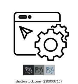 Website settings configuration linear icon. Page content modification. Kind of website. Customization. Contour symbol. Vector outline drawing.