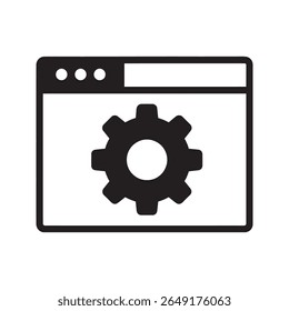 Ícone de configurações do site com uma engrenagem em uma janela do navegador representando o desenvolvimento da Web para configuração de back-end e manutenção de uma página online vetor ícone de glifo sólido
