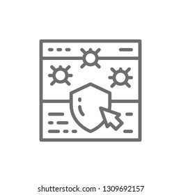 Website with shield. browser antivirus. cyber protection line icon.