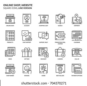 Website shop related, pixel perfect, editable stroke, up scalable vector icon set. 