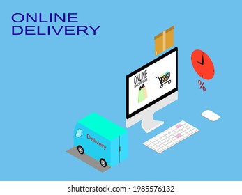 Website shopping online, truck delivery. Online delivery service concept on computer in 24 Hrs.