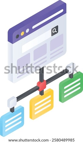 Website Silo structures isometric concept, tier link building vector icon design, Web hosting service Symbol, Computing machines Sign, Internet Application Management stock illustration