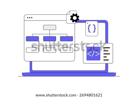 Website sitemap and SEO structure concept, featuring a professional organizing site architecture to enhance navigation, indexing, and search engine optimization. Flat Cartoon Vector Illustration, icon