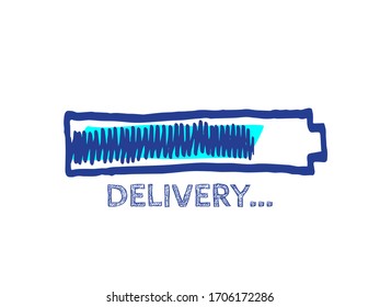 Website Sketch Bar with Adjustable Fill Part. Delivery Progress Bar Status.  Preloder Illustration. Infographic Element with 90% Complete Indicator. Courier Service Vector Hand Drawn Loader.