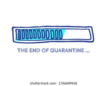 Website Sketch Bar with Adjustable Fill Part. Quarantine Illustration. Infographic Element with 90% Complete Indicator. The End of Coronavirus Progress Bar Status.  COVID-19 Vector Hand Drawn Loader.