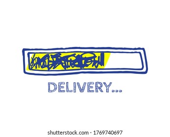 Website Sketch Bar with Adjustable Fill Part. Preloder Illustration. Delivery Progress Bar Status.  Courier Service Vector Hand Drawn Loader. Infographic Element with 90% Complete Indicator.