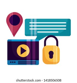 website speech bubble security navigation pin vector illustration