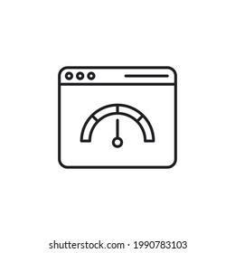 Website Speed Icon Represented By Dashboard And Browser. Page Speed. Website Speed Loading Time Vector Icon, Web Browser Seo Analyzer. Website Speed Test Symbol. Webpage And Dashboard Line Icon.