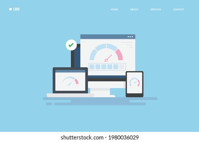 Website Speed, Loading Speed, Website Performance, Website Speed Test, SEO Check - Conceptual Flat Design Vector Landing Page Illustration